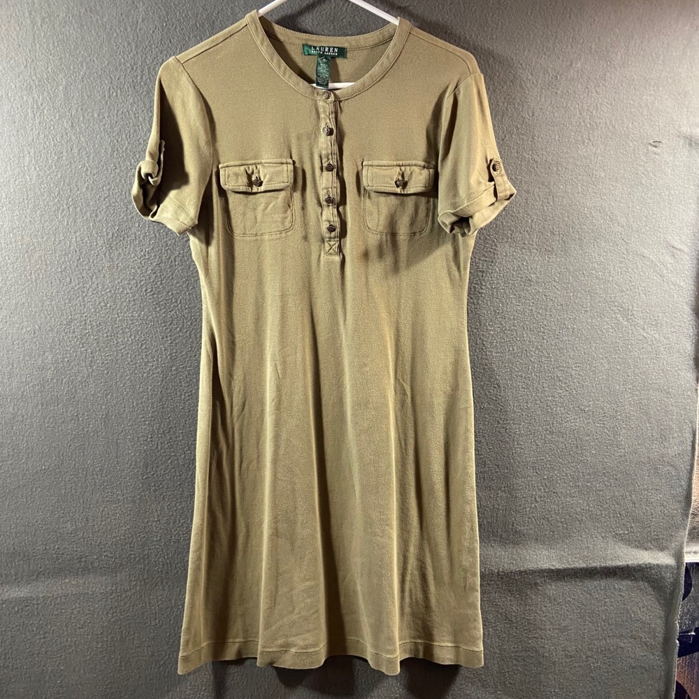 Lauren Ralph Lauren Dress Cotton Henley Utility Safari Olive Green coastal